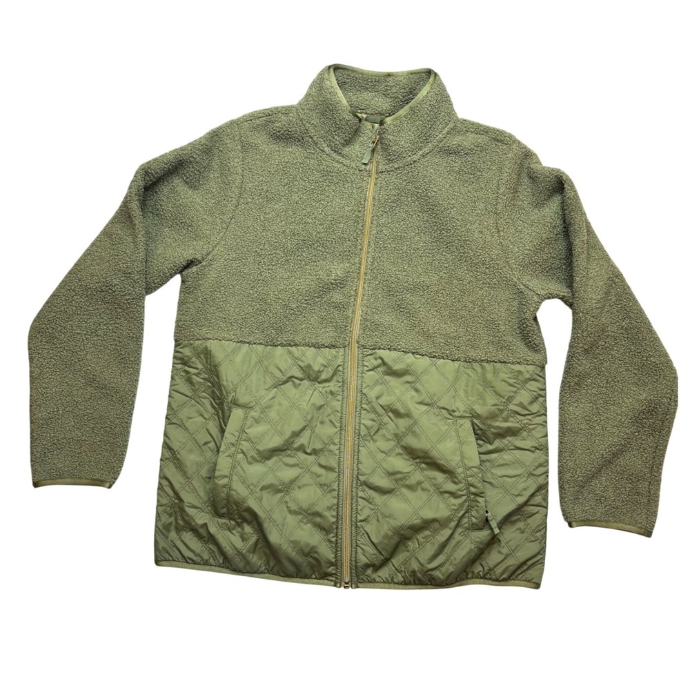 Tommy Bahama Women's S Green Sherpa Fleece Quilted Mixed Media Full Zip Jacket